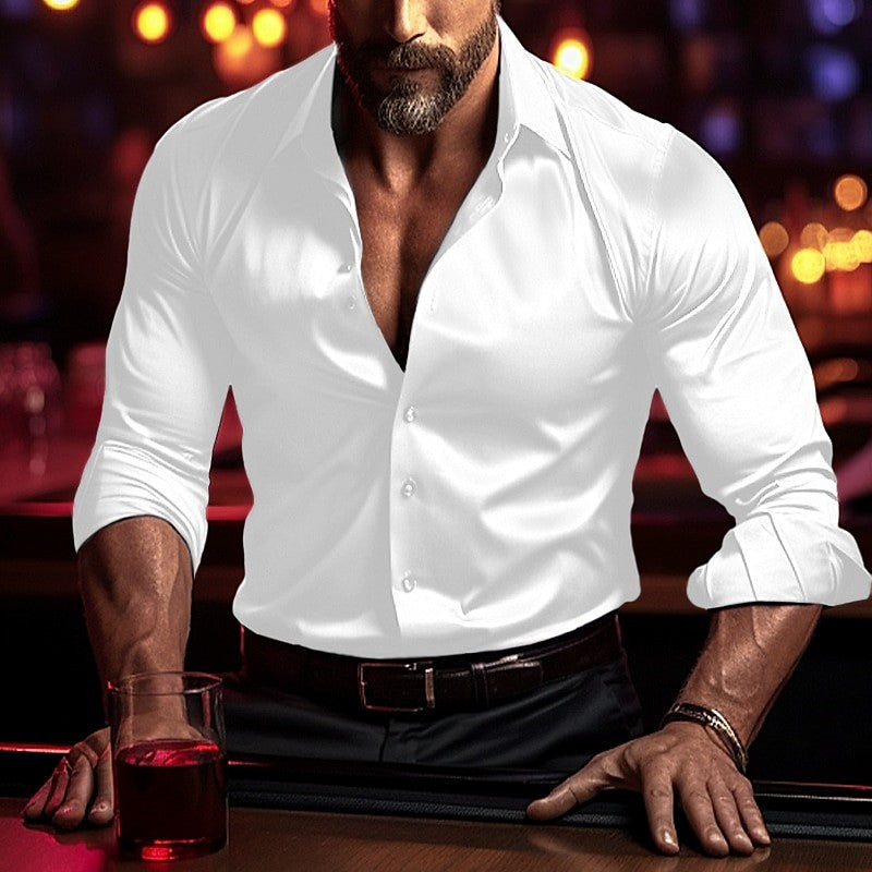 Men's Shirt High Quality Soft Fabric Solid Color Wedding Holiday Black White Burgundy Blue Long Sleeve Lapel Shirt 6XL Clothing