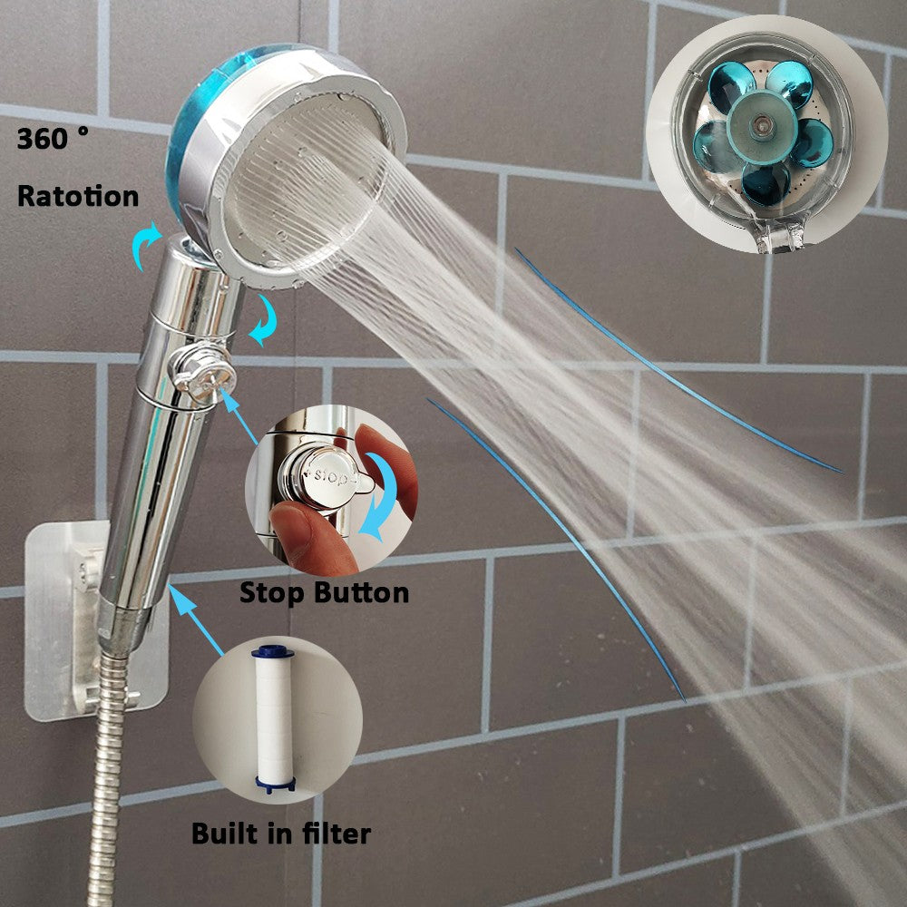 Filtered Turbo Propeller Bathroom Shower Head High Pressure Water Saving Stop Button Showerhead Water Pressure Adjustable Shower