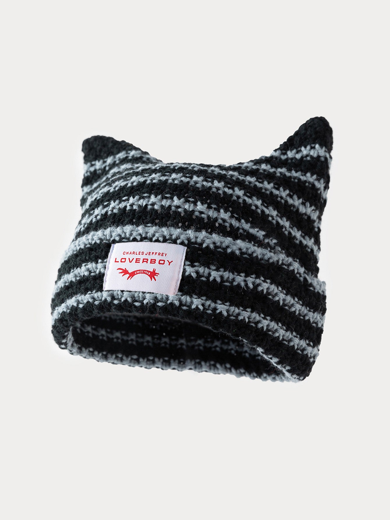 Y2K Handmade Stripe Knit Beanie Hat Cat Ears Cold Hat Winter Men Female Warm Crochet Hat Kawaii Designer