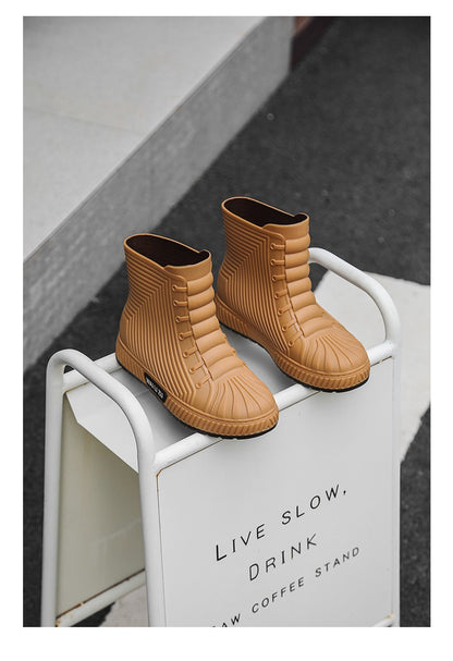 Versatile Casual Short-barreled Waterproof Shoes Men Women Lined With Fleece Warmth Anti-slip Wear-resistant Outdoors Rain Boots