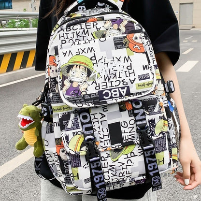 Mochila Anime Masculina e Feminina de Grande Capacidade One Piece Luffy Graffiti Estampada para Alunos do Ensino Médio