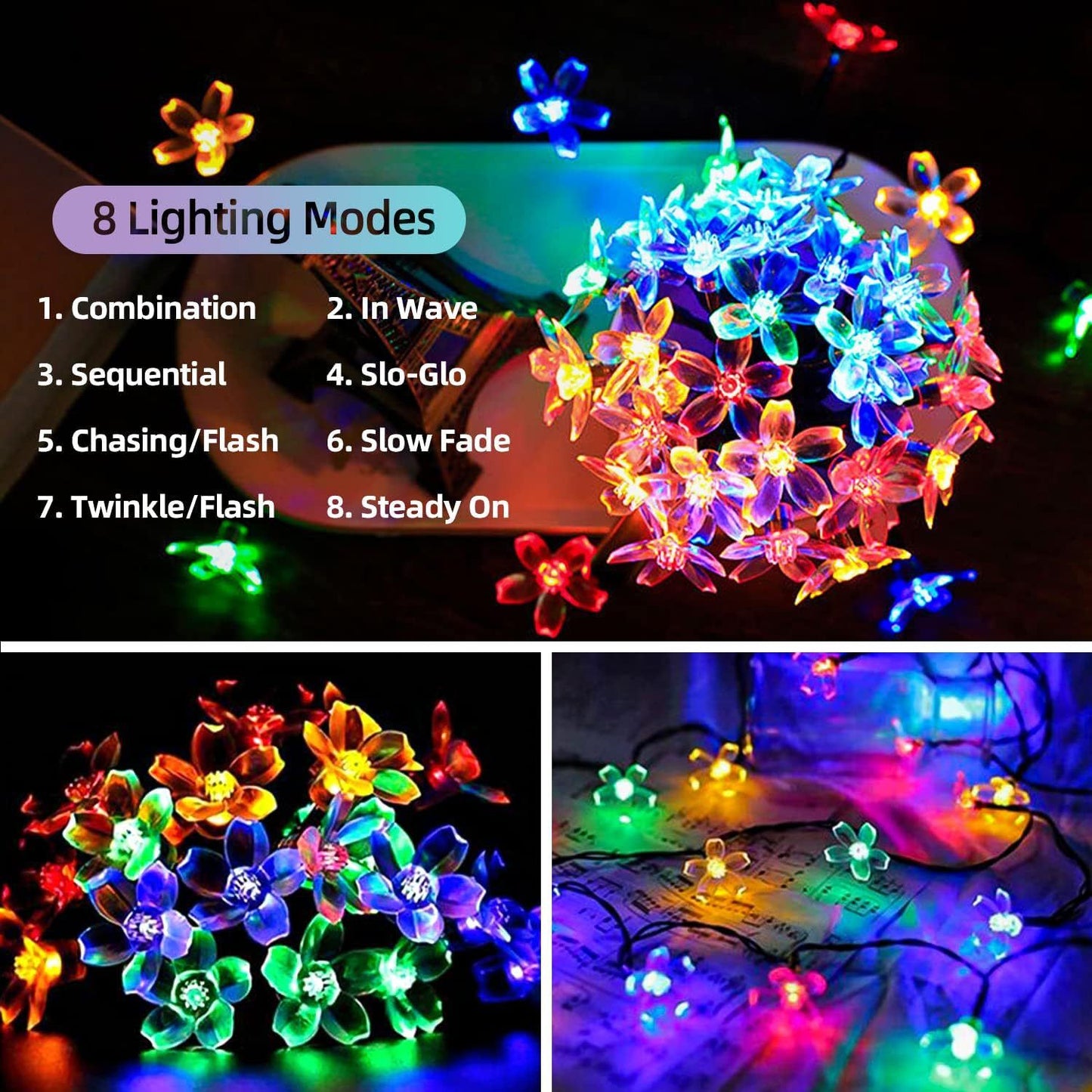 Solar Led String Lights Outdoor Cherry Flowers String Lights With 8 Modes Lighting Camping Garden Christmas Decor Solar Lamp