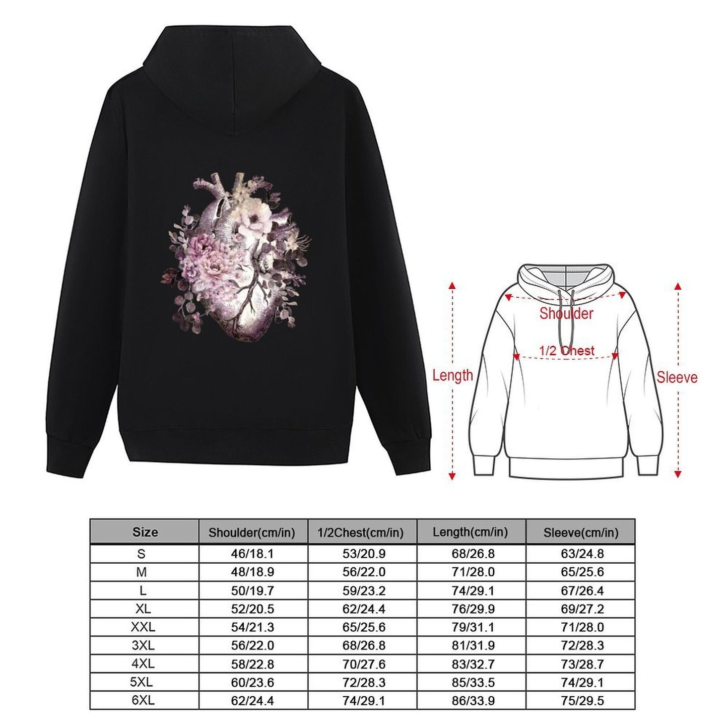 Bloom Floral Heart Human Anatomy pink watercolor style flowers Hoodie fashion men new hooded tee