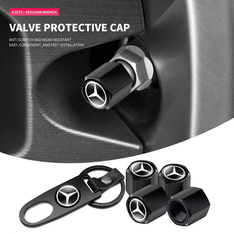 Car Wheel Tire Air Valve Caps with Keychain For Mercedes Benz A180 A200 W205 E63 AMG 2014 2015 W166 W246 W242 W176 W212