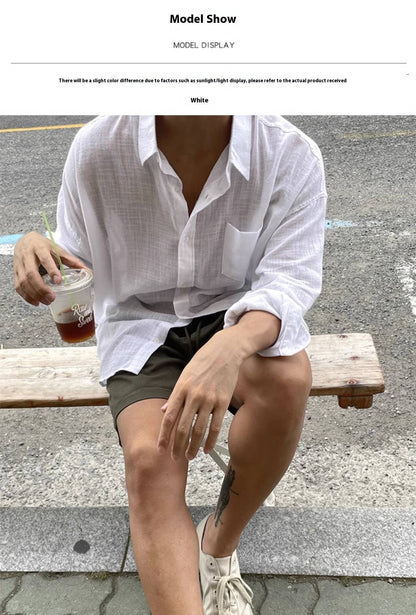 2025 European Style Premium Linen Shirt, Comfortable Men's Loose and Breathable Workwear Shirt UPF50+sun Protection