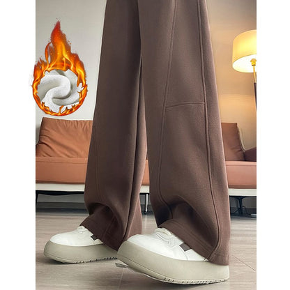 Winter Lady Hot Sale High Waist Thermal Plush Pants Women Chic Straight Leg Fleece Trousers Girls Snow Warm Casual Pants