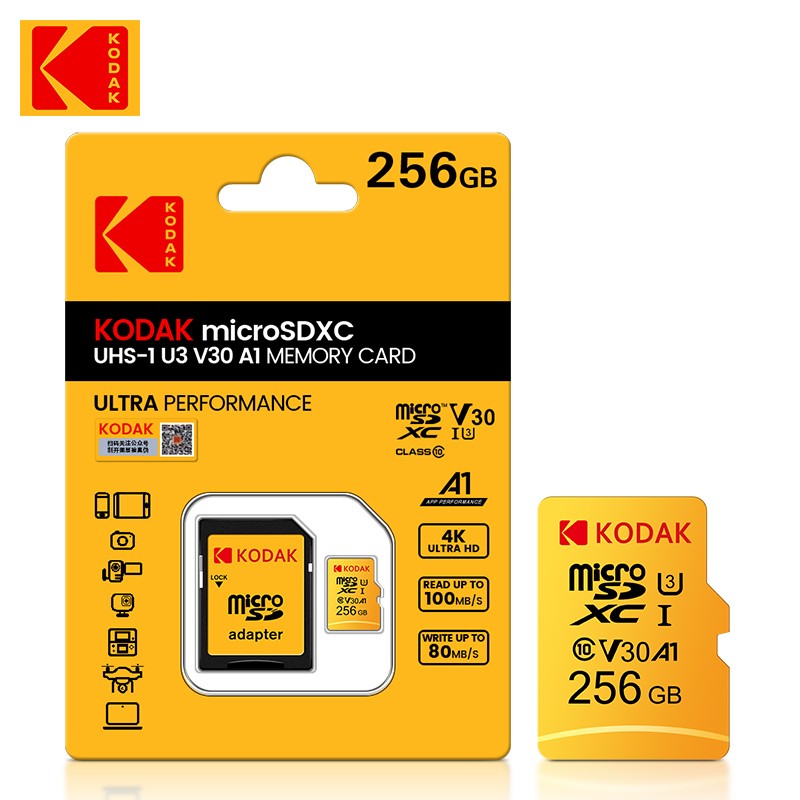 KODAK Micro SD Card RED Memory Card with Adapte 32GB MicroSDHC 64GB MicroSDXC MicroSD C10 A1 TF Flash Cards Cartao De Memoria