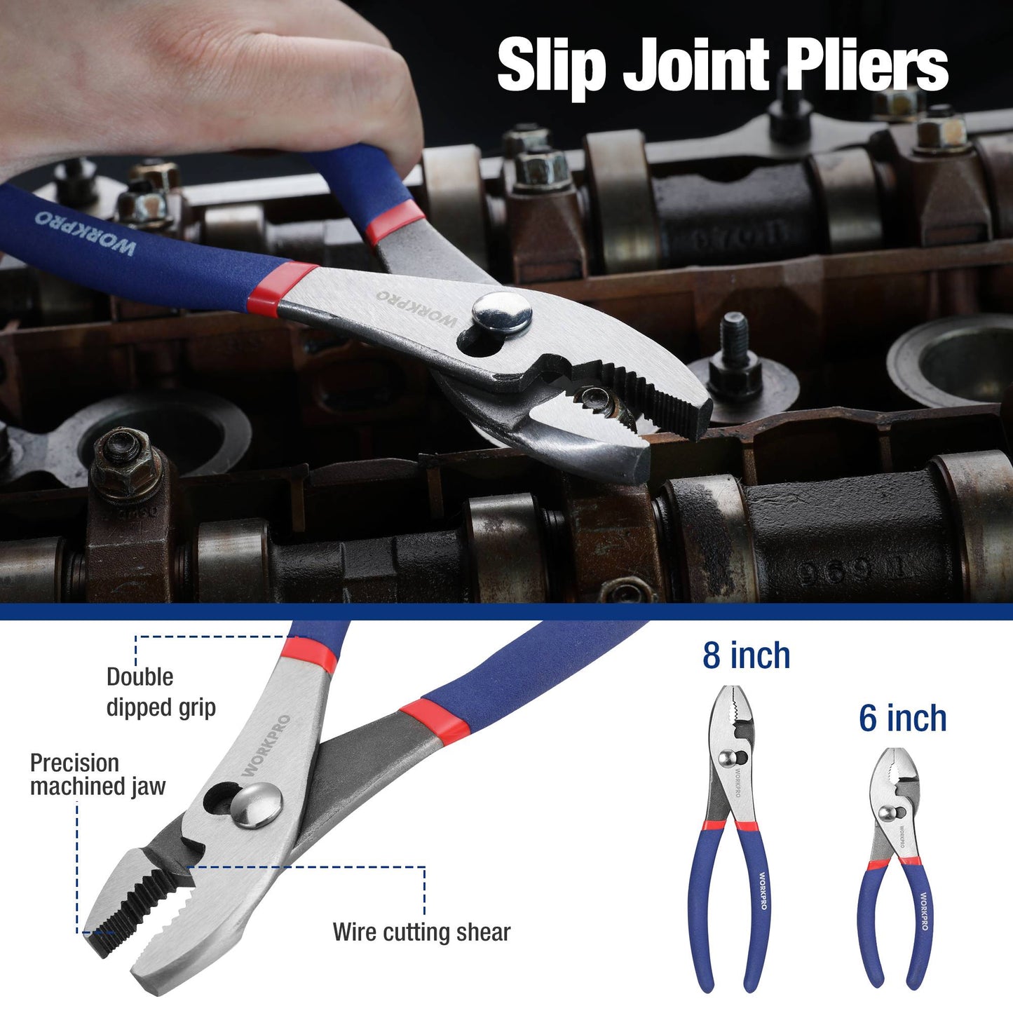 Conjunto de Alicates WORKPRO com 7 Peças (Bico Reto, Bico Longo, Universal, Eletricista e Corte Diagonal) para Trabalhos Manuais