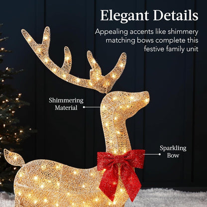 Elegant 4ft 3-Piece 2D Illuminated Christmas Deer Family, Large Outdoor Yard Decoration with 175 Lights