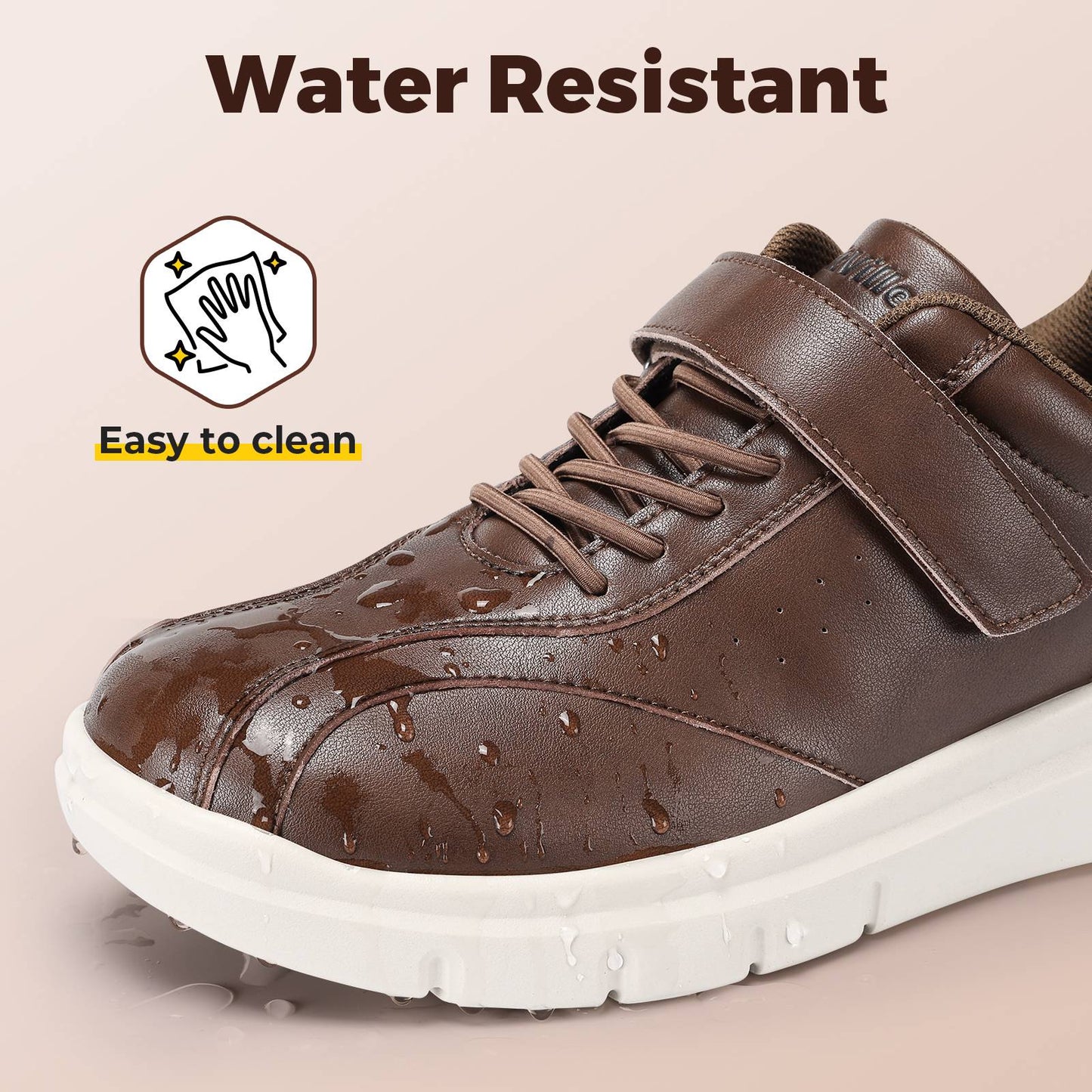 Fittington Diabetic Shoes For Men Extra Wide Width Velcro Walking Shoes Water-Repellent Slip On Leather Sneakers For Diabetic S