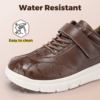 Fittington Diabetic Shoes For Men Extra Wide Width Velcro Walking Shoes Water-Repellent Slip On Leather Sneakers For Diabetic S