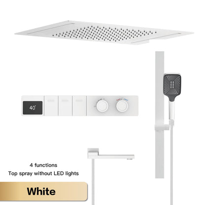 Sistema de chuveiro de teto luxuoso em latão cinza escuro com temperatura constante e display digital LED de água quente e fria, torneira de banheiro embutida