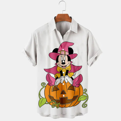 2024 New Halloween Collection Disney Branded Stitch And Mickey Anime 3D Printed Men's Lapel Short Sleeve Slim Fit Hawaiian Shirt