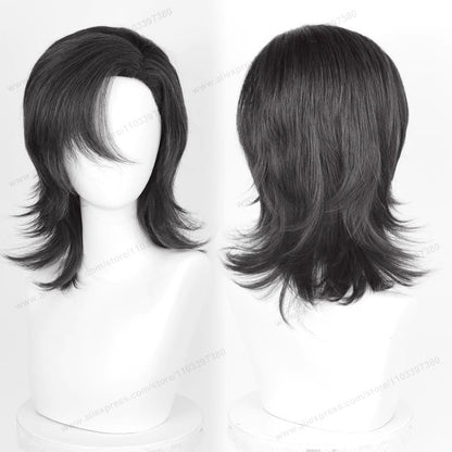 Anime 44cm Medium Basic Synthetic Side Part Hair Cosplay Wig Black White Red Silver Pink Blue Women Man Heat Resistant Hairs