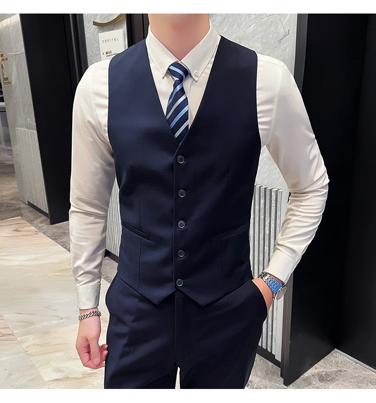 Men's High-Quality 3-Piece Business Casual Wedding Suit Vest Trousers Set Handsome Fashion Banquet Clothing S-6XL