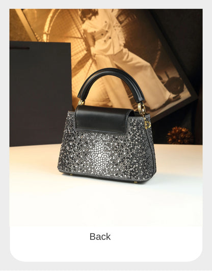 Luxury Fashion Diamonds Women's Handbags 2025 New V Letter Small Shoulder Crossbody Bag Genuine Leather Messenger Shell Bags