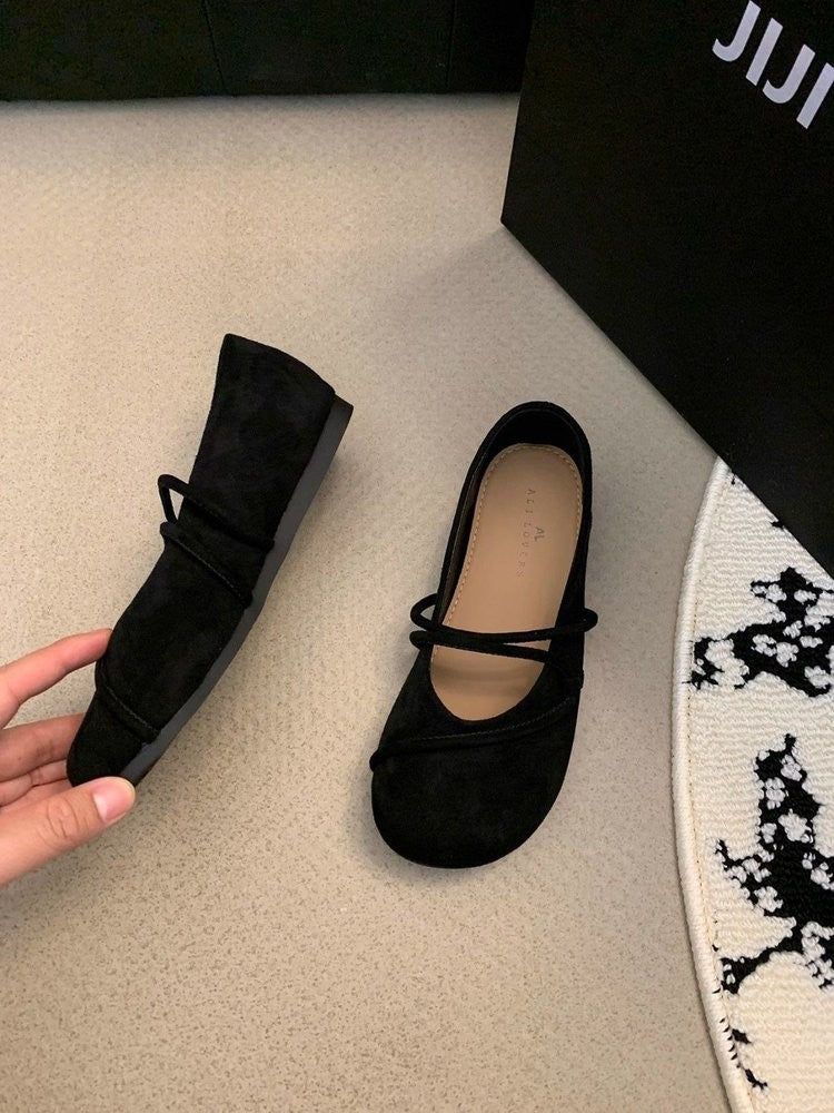 Women's Elegant Brown Mary Jane Flats French-Style Suede Loafers Spring/Autumn Collection Flat Shoes for Casual Wear