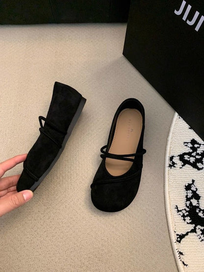Women's Elegant Brown Mary Jane Flats French-Style Suede Loafers Spring/Autumn Collection Flat Shoes for Casual Wear