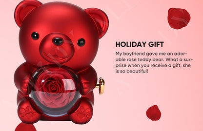 2025 Hot Eternal Rose Teddy Bear Gift Box with Custom Necklace Jewelry Set Valentine's Birthday Holiday Gift Back School Gift