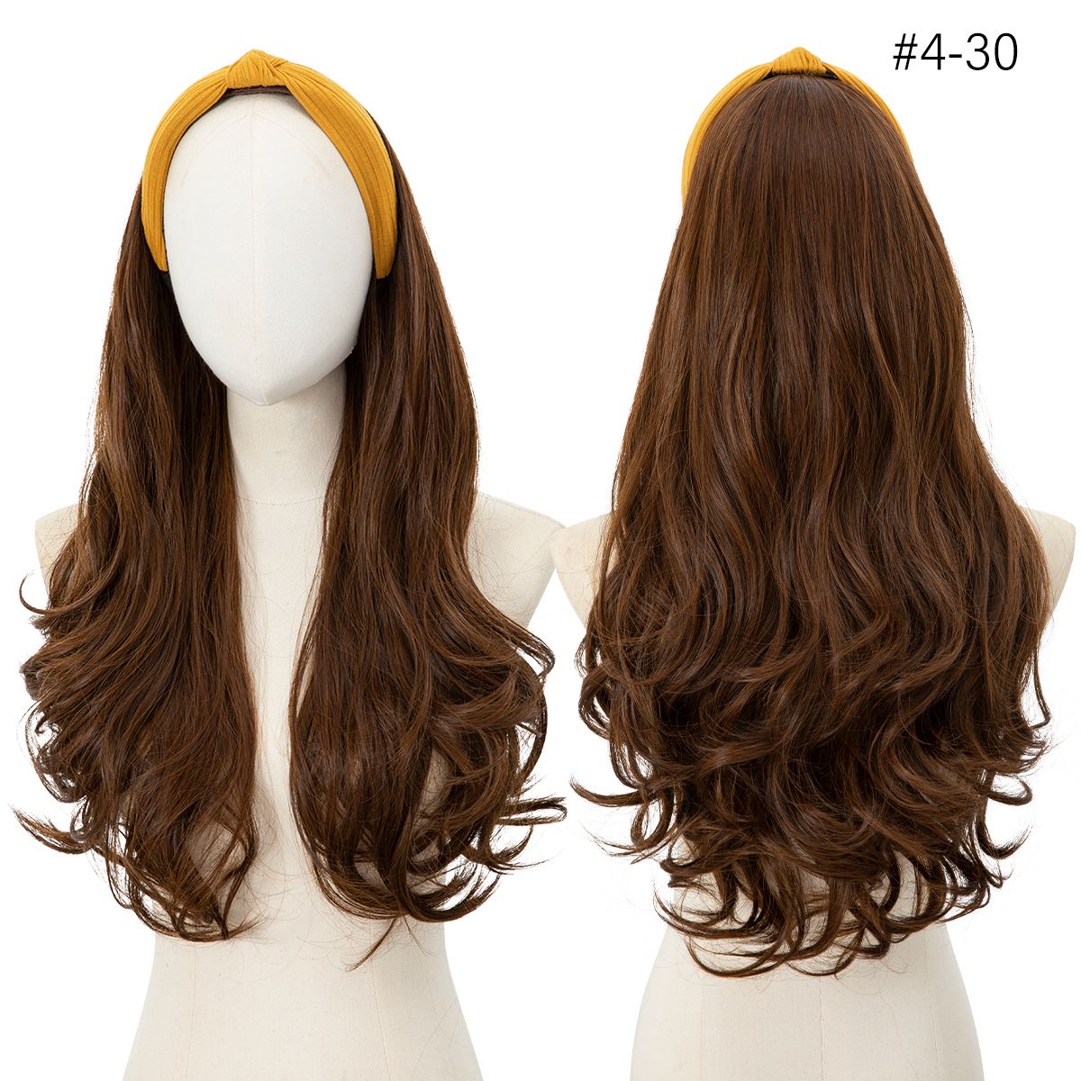 Peruca de Cabelo Sintético Longo Ondulado com Faixa Feminina Ombré Castanho Preto Loiro Cosplay Natural Resistente ao Calor Meia Peruca para Mulheres