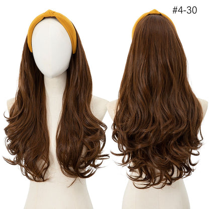 Peruca de Cabelo Sintético Longo Ondulado com Faixa Feminina Ombré Castanho Preto Loiro Cosplay Natural Resistente ao Calor Meia Peruca para Mulheres