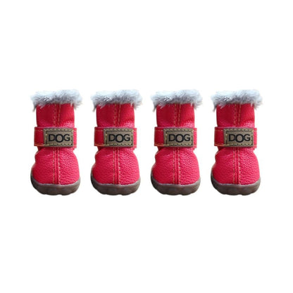 Botas de Chuva Quentes para Cães, Botas de Neve Impermeáveis para Pets, Sapatos Macios de Inverno para Cães, Pelúcia/PU Antiderrapante para Chihuahua, 4 Peças/Conjunto