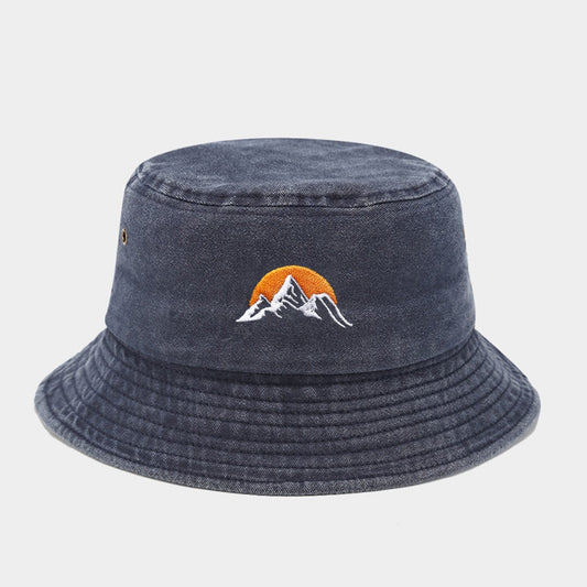 1 "sunrise" printed washed retro sunshade embroidered fisherman hat outdoor fashion accessory, made of polyester fabric