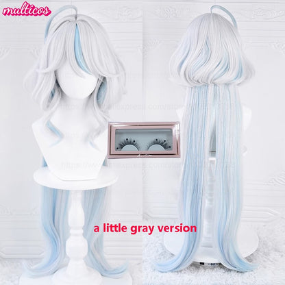 High Quality Focalors Wig Fontaine Furina Cosplay Wig Game Genshin Blue White Heat Resistant Synthetic Hair Anime Wigs + Wig Cap