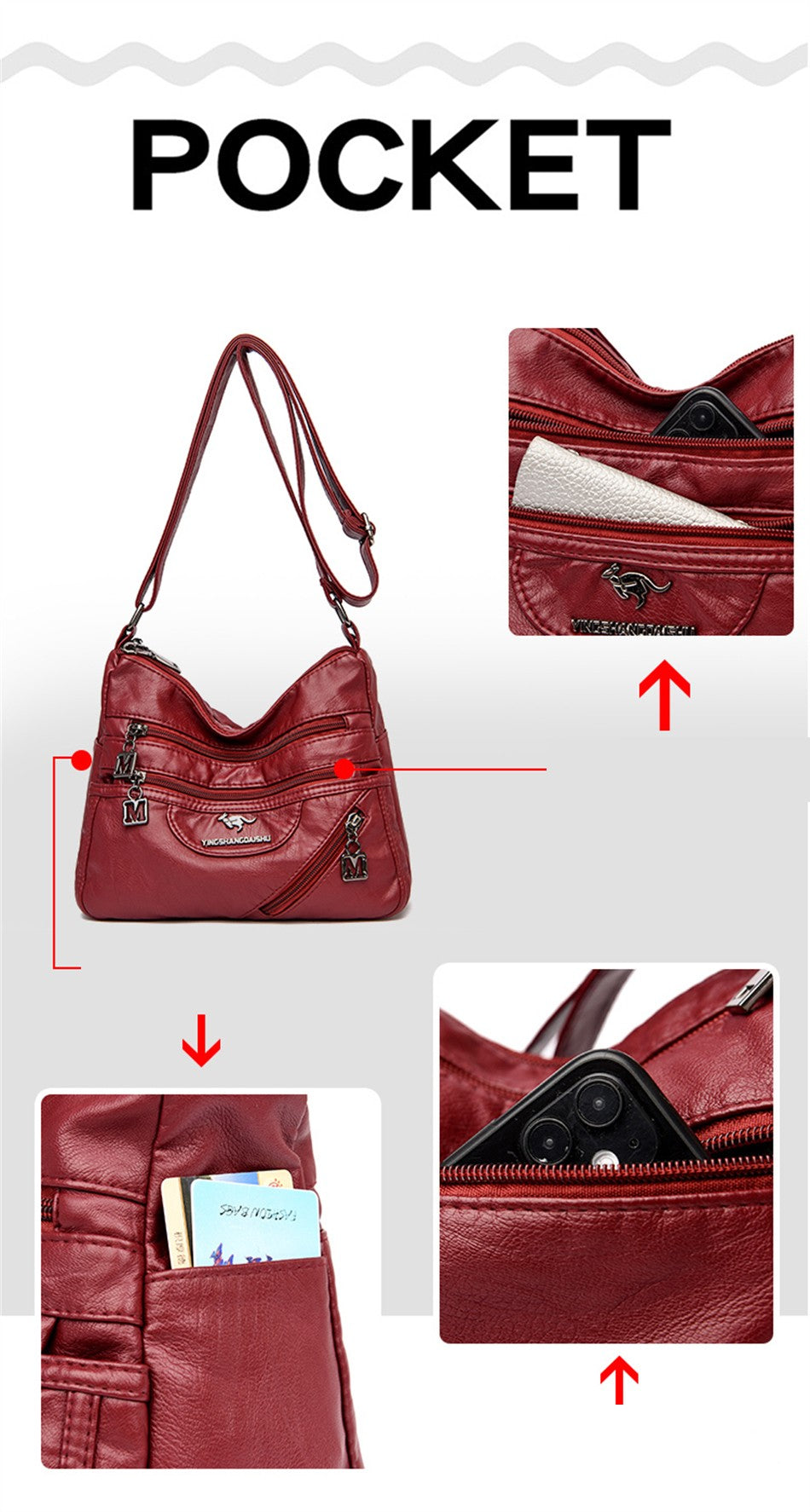 High Quality Soft Leather Luxury Purses and Handbags Women's Bag Designer Multi-pocket Crossbody Shoulder Bag for Women 2024 Sac