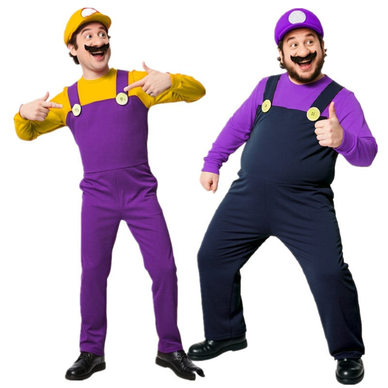 Adult Red, Yellow, Purple Plumber Jumpsuit Cosplay Costume Men's Holiday Carnival Game Costume Includes hat, gloves, fake beard