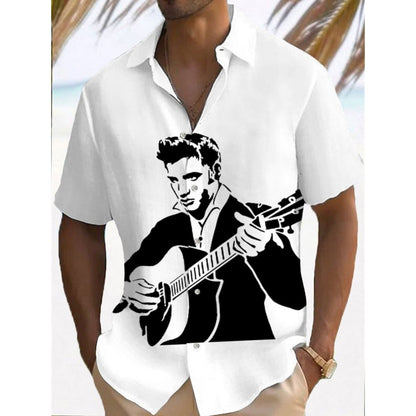 Music Men's Casual Shirt Rock Band 3d Print Guitar Hawaiian Shirt Men Summer Casual Short Sleeved Breathable Shirt Men Clothing