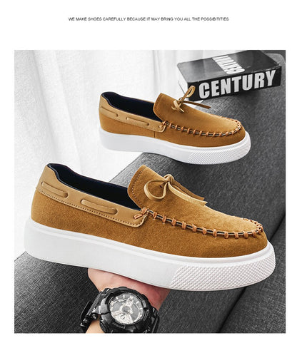 Designer Fashion British Style Flat Walking Shoes Casual Loafers Men Leather Shoes Luxury Dress Shoes Men Antiskid Driving Shoes