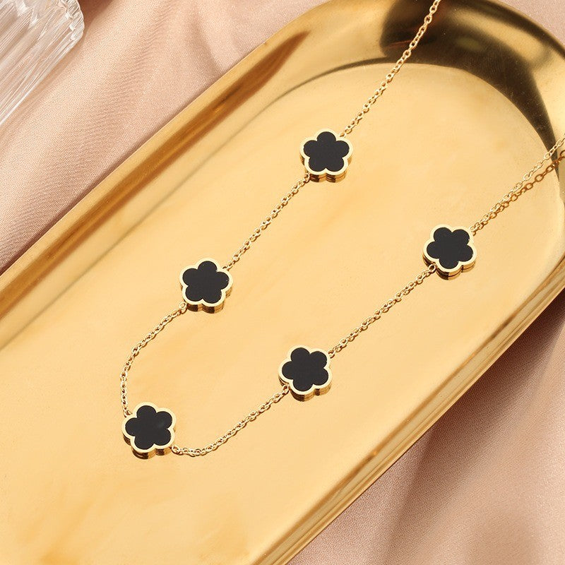 3pçs/conjunto Colar, Pulseira e Brincos de Flor de Cinco Pétalas da Sorte para Mulheres Elegante Trevo Moda Festa Joias Presentes Acessórios