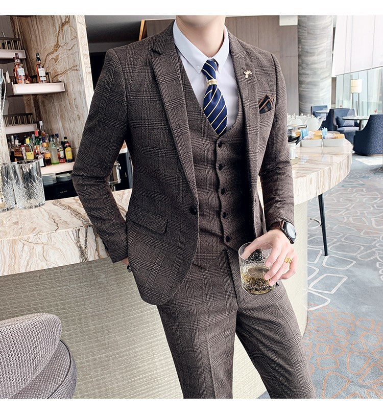 Men's High-quality Plus Size 5XL-M 3-piece Suit (suit+vest+pants) Business Fashion Plaid Suit Groom's Wedding Banquet Set