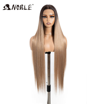 Perucas Noble Cosplay Para Mulheres Negras Perucas Sintéticas Lisas de Renda de 38 Polegadas Peruca Loira Ombre de Renda Peruca Sintética Loira de Renda Cosplay
