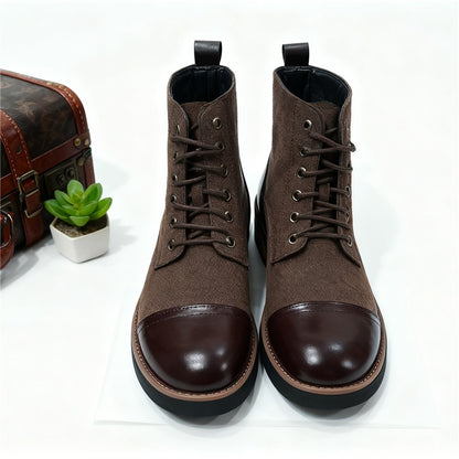 Men's Leather Lace - up Ankle Boots Retro Color - Block Formal Casual Boots Comfortable Non - slip Dress Boots For Daily Wear