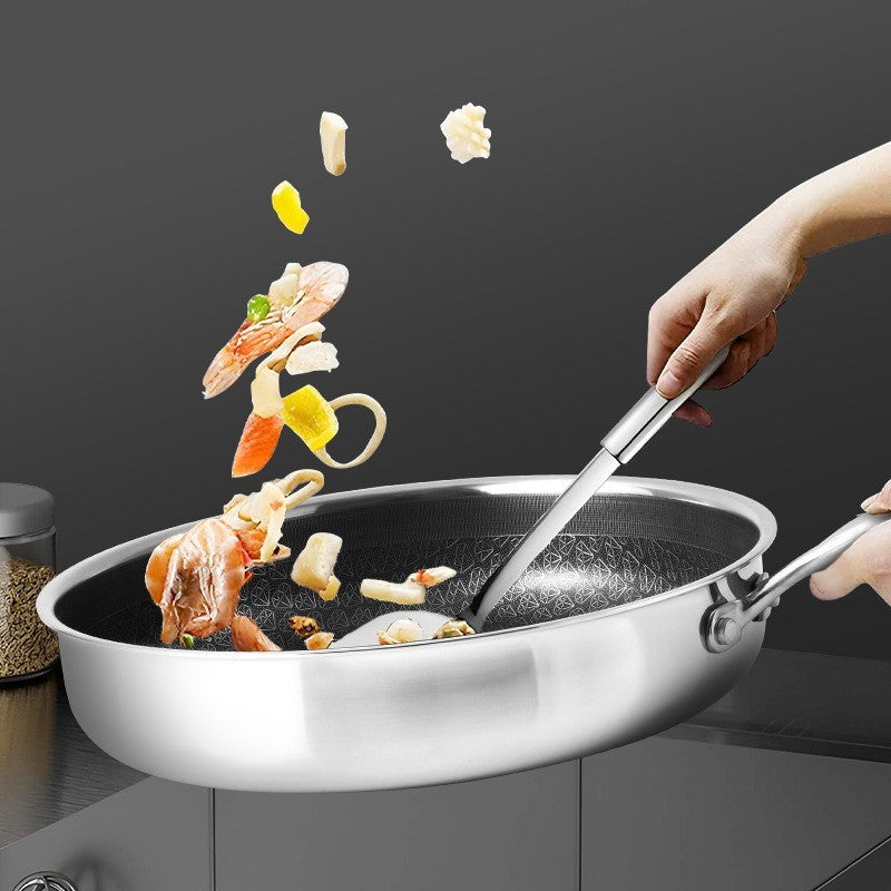 Panela de Fritura Antiaderente Giyoca Honeycomb Wok Não Revestida Aço Inoxidável 316 Utensílios de Cozinha Domésticos Multifuncionais Universais para Fogões