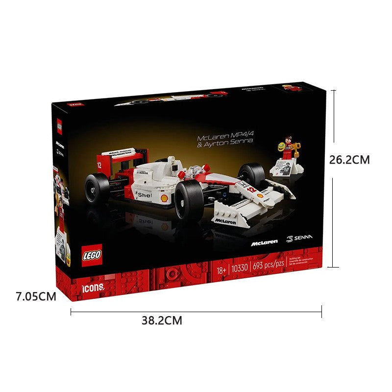 LEGO 10330 ícone McLaren MP4/4 e kit de modelo de carro miniatura personagem Ayrton Senna, adequado para presentes de Natal para maiores de 18 anos