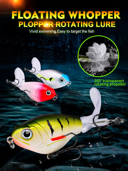PROBEROS1PC Whopper Popper Isca de Pesca Topwater - Isca Artificial Rígida com Cauda Rotativa Macia para Equipamento de Pesca de Baixo