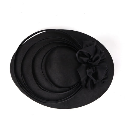 Fascinator Preto Grande com Flores Chapéu Sinamay para Igreja Chapéu Kentucky Derby Casamento Luxuoso Faixa de Cabelo Chapéu Coquetel Chá de Mulheres