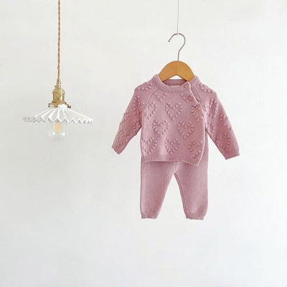 2Pcs Baby Girl Knitted Clothes Autumn Long Sleeve Sweater + Pant Toddler Boy Clothes Suit