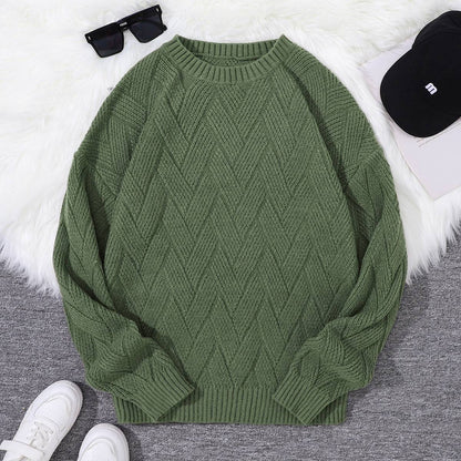 New\Japanese Style Round Neck Couple Sweater Plain Weave Style Casual Versatile Trendyy Men's Long-Sleeved Sweater Top
