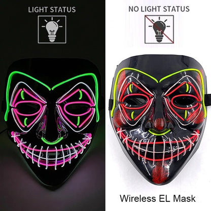 Wireless Neon LED Purge Mask Multi Glow Horror Face Cover Unisex Light Up Headgear For Halloween Masquerade Carnival Cosplay