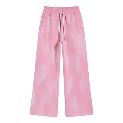 Autumn and winter 2024 new splash ink white spray-dyed loose plus velvet joggers