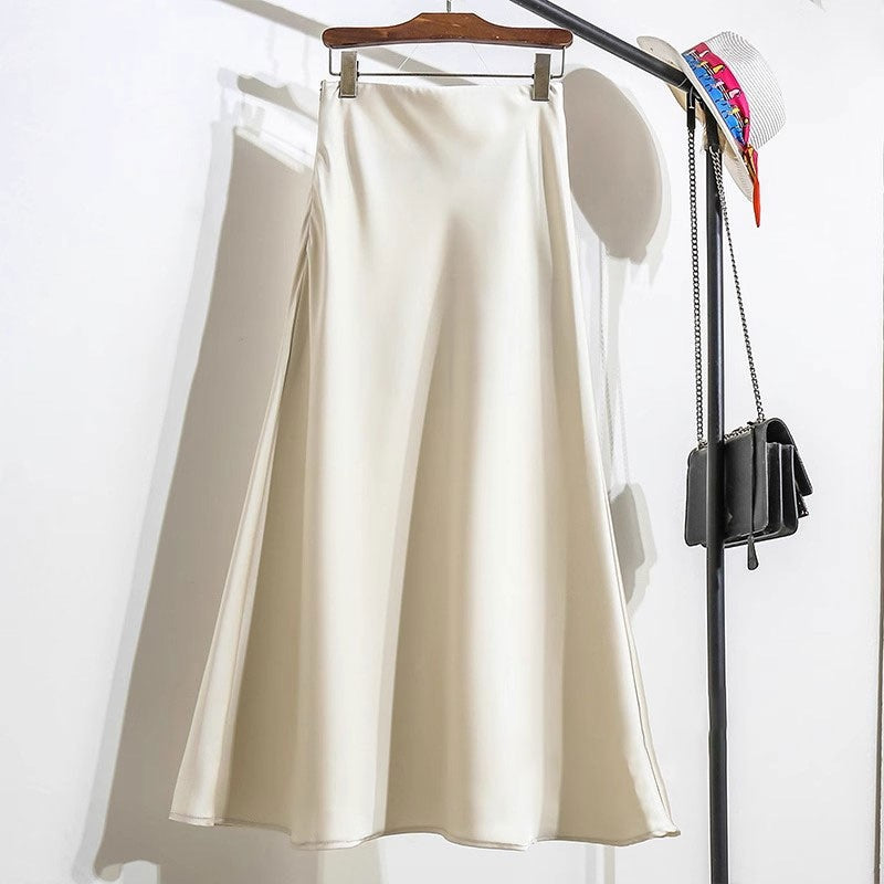 Women Satin Fishtail Skirts Fashion Streetwear Female Elastic High Waist Skirts Solid Color Summer Ladies Slim Silk A-line Skirt