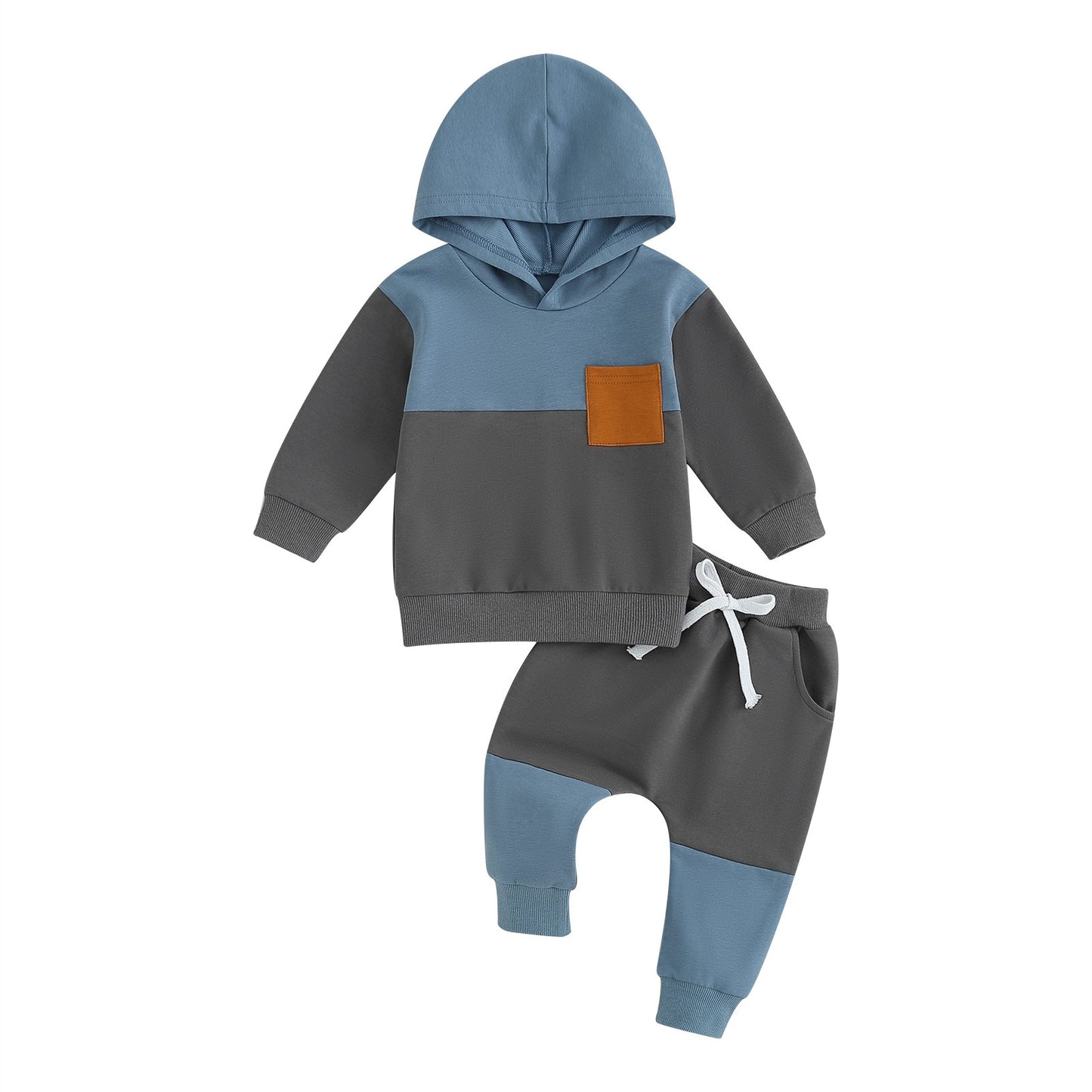 Citgeett Conjunto de Calças para Bebês e Meninos, Outono, Manga Comprida, Moletom com Capuz em Cor Contrastante, Calças com Elástico na Cintura