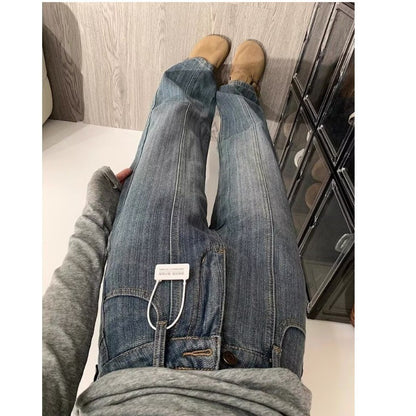Retro Textured Wide Leg Denim Jeans Loose Drapey Straight Long Trousers for Women High Waist Casual Sle Spring Season