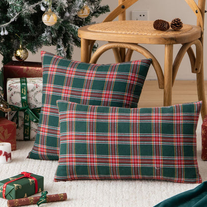 Home Christmas Decor Plaid Cushion Covers Red Checkered Polyester Cotton Xmas Ornament Snowflake Throw Pillowcase Decorative