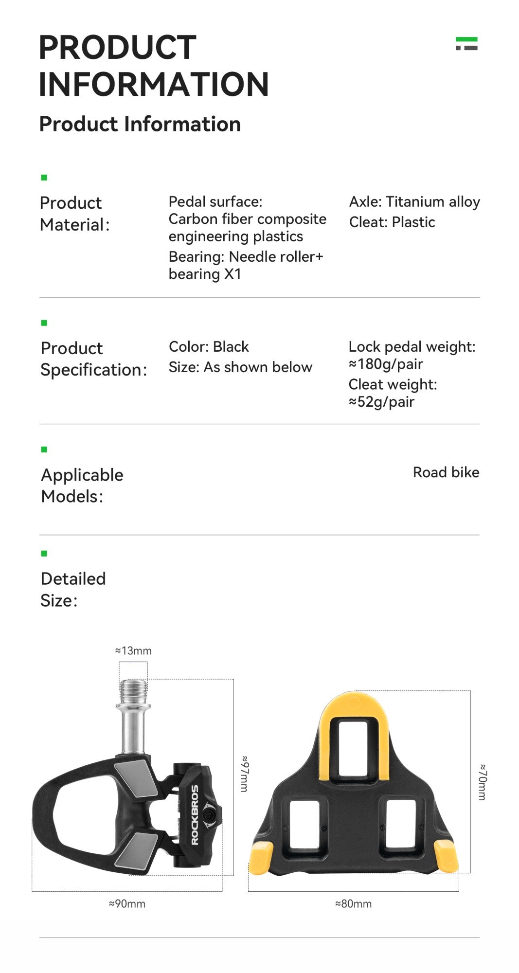 ROCKBROS Bicycle Pedals Lightweight Carbon Fiber Self-Locking Pedals With Cleats SPD Waterproof Sealed Bearing Road Bike Pedals