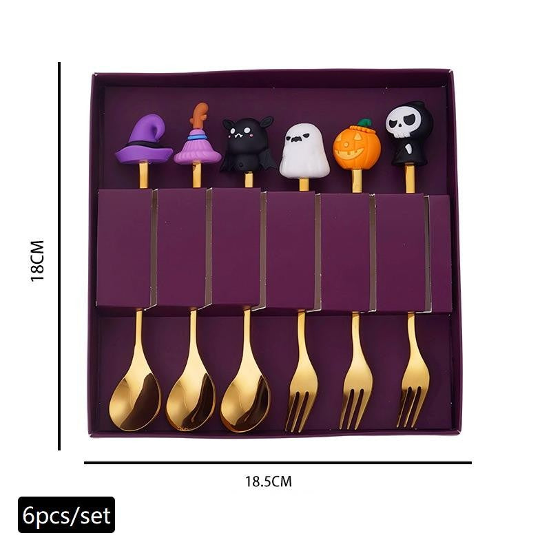 Conjunto de Talheres de Aço Inoxidável Halloween - Colher de Café Colher de Sobremesa Garfo de Fruta - Acessórios de Festa Temática